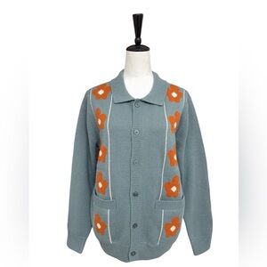 OBEY Floral Knit Cardigan Blue Orange Button Front Women’s S Retro